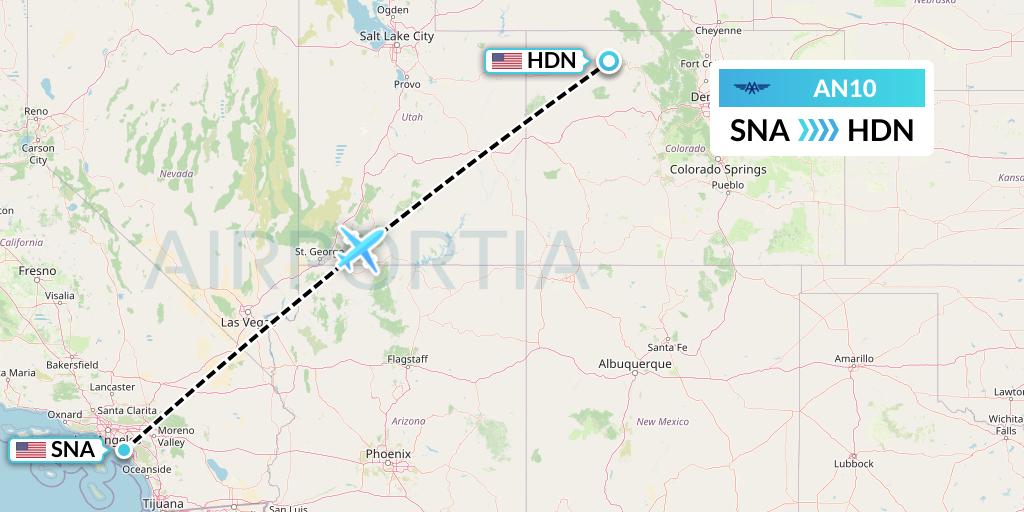 AN10 Advanced Air Flight Map: Orange County to Hayden