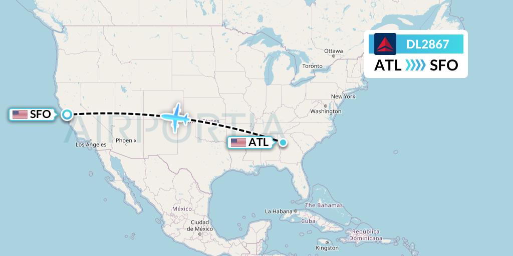 DL2867 Delta Air Lines Flight Map: Atlanta to San Francisco