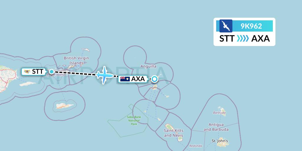 9K962 Cape Air Flight Map: St. Thomas to The Valley