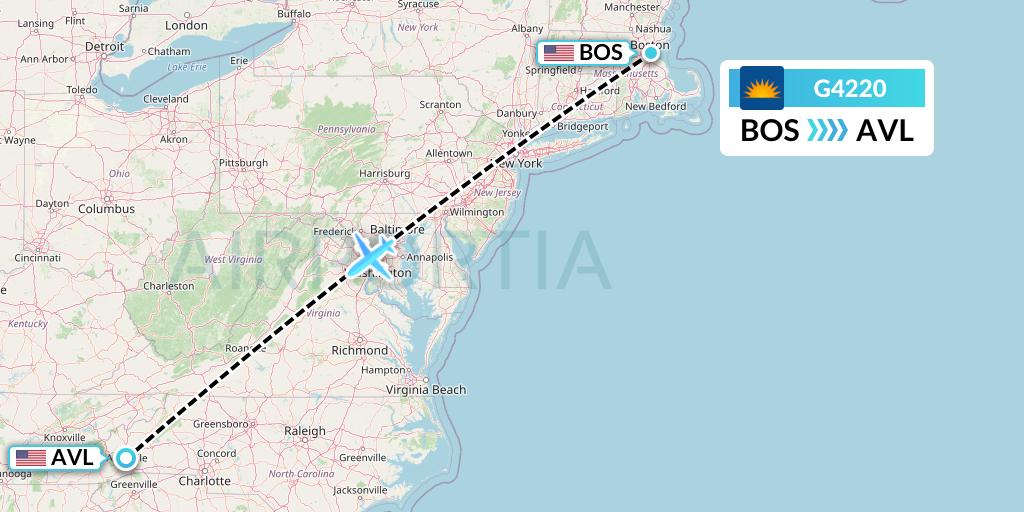 G4220 Allegiant Air Flight Map: Boston to Asheville