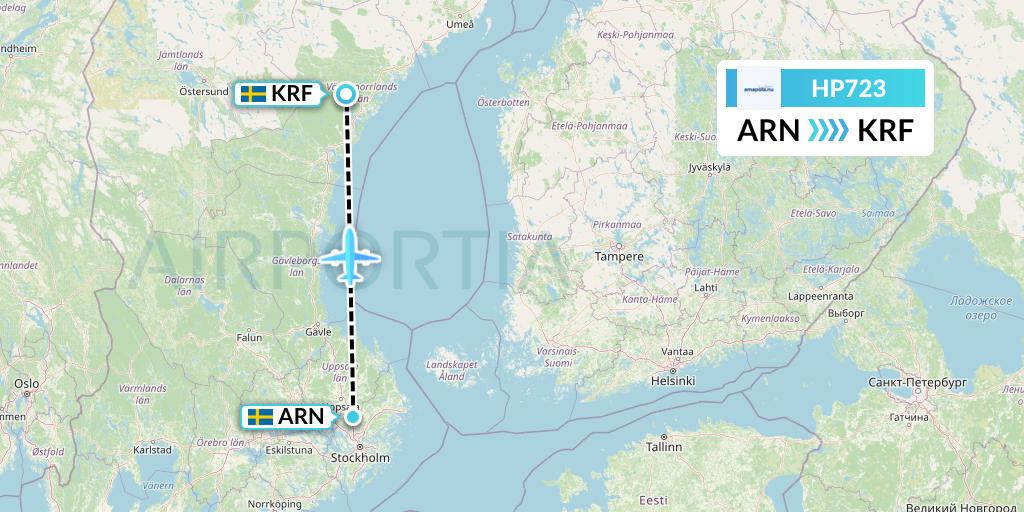 HP723 Amapola Flyg Flight Map: Stockholm to Kramfors
