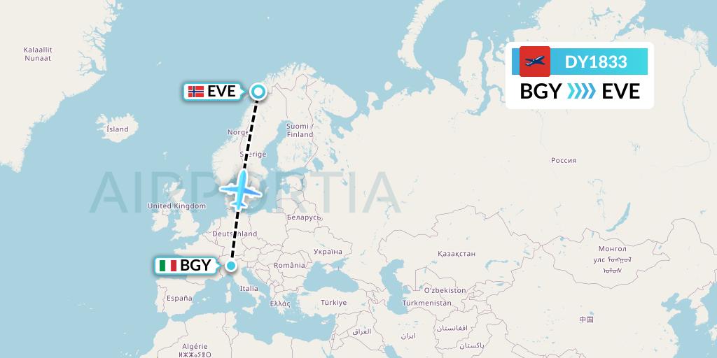 DY1833 Norwegian Flight Map: Milan to Harstad
