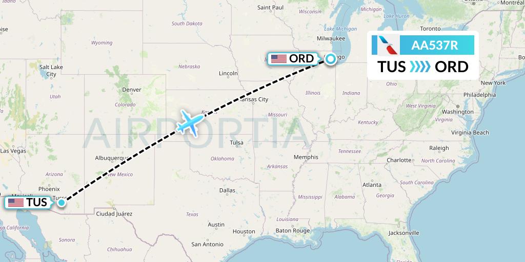 AA537R American Airlines Flight Map: Tucson to Chicago