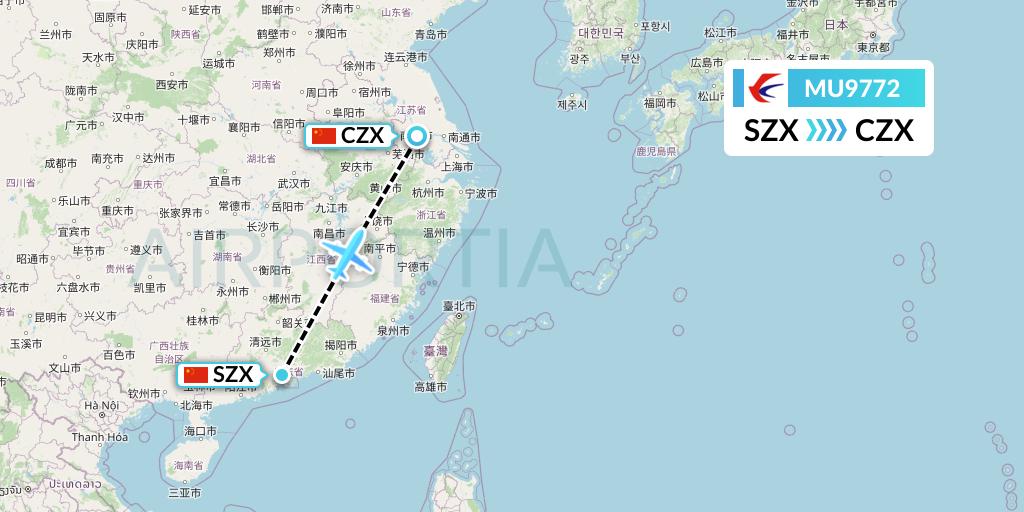 MU9772 China Eastern Airlines Flight Map: Shenzhen to Changzhou