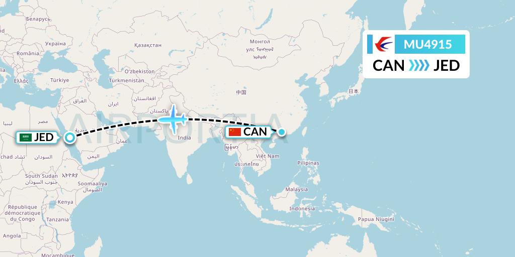 MU4915 China Eastern Airlines Flight Map: Guangzhou to Jeddah