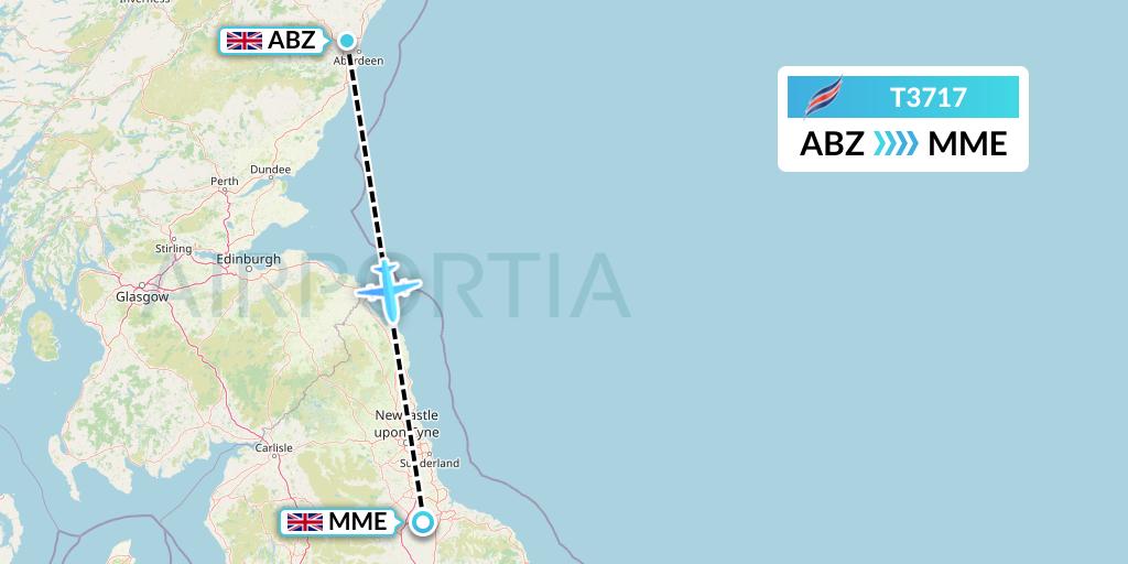 T3717 Eastern Airways Flight Map: Aberdeen to Darlington