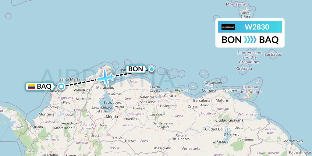 W2830 Flex Flight Flight Map: Bonaire to Barranquilla