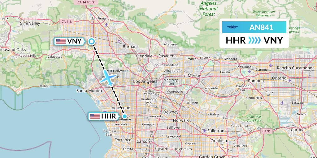 AN841 Advanced Air Flight Map: Hawthorne to Van Nuys