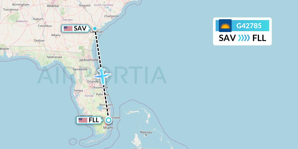 G42785 Allegiant Air Flight Map: Savannah to Fort Lauderdale