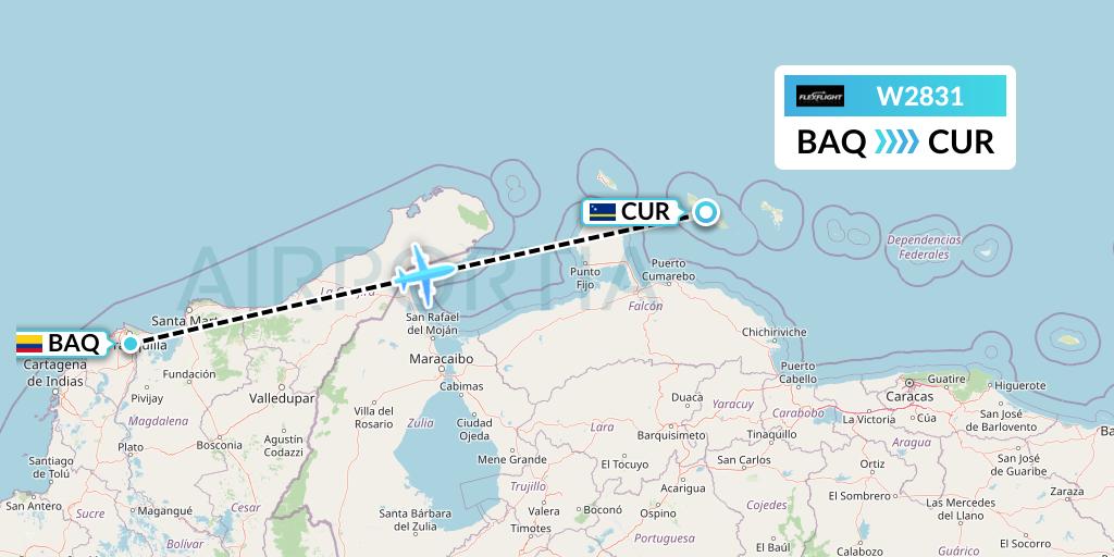 W2831 Flex Flight Flight Map: Barranquilla to Willemstad