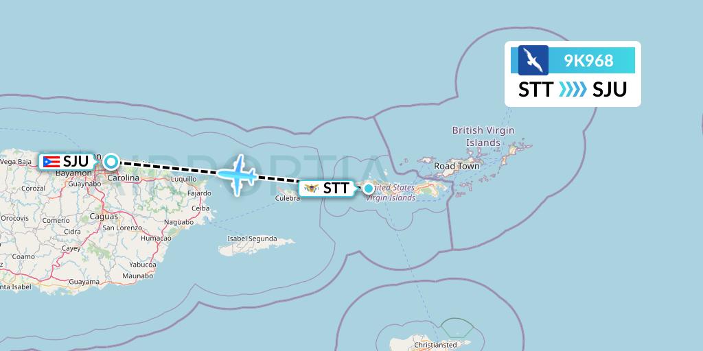 9K968 Cape Air Flight Map: St. Thomas to San Juan