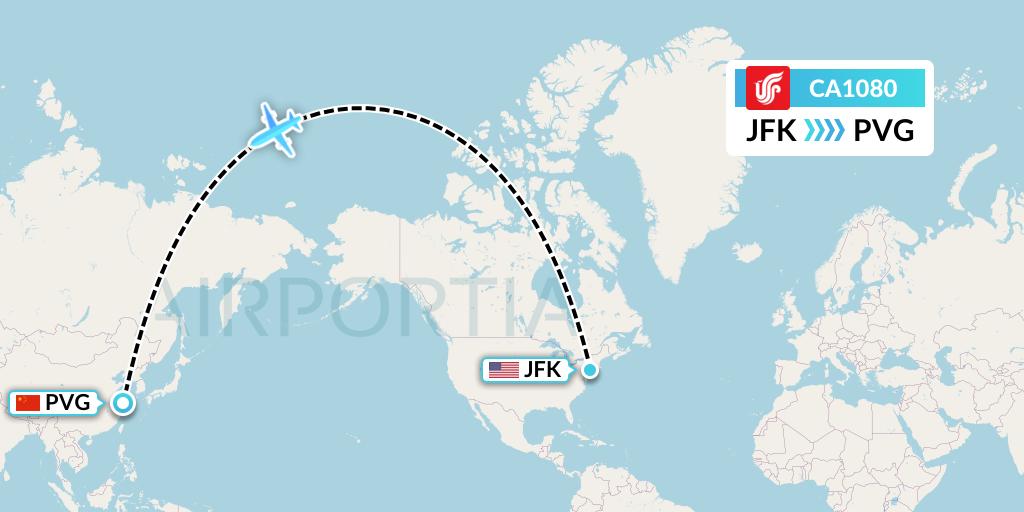 CA1080 Air China Flight Map: New York to Shanghai