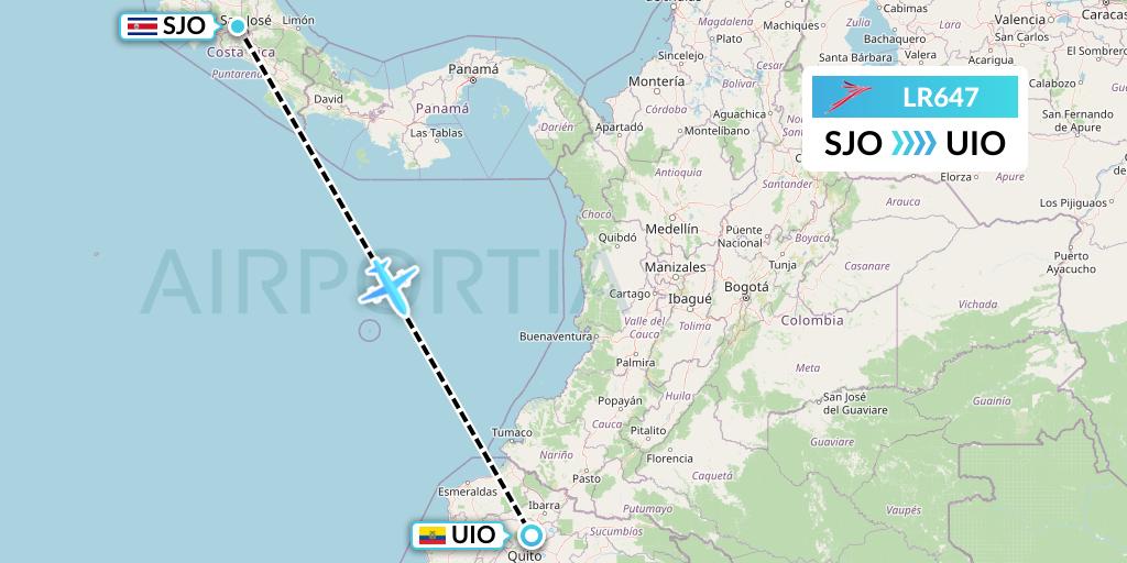 LR647 Lacsa Flight Map: San Jose to Quito