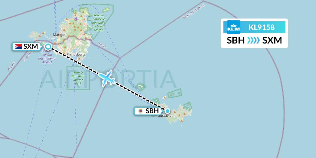 KL9158 KLM Flight Map: St. Jean to Sint Maarten