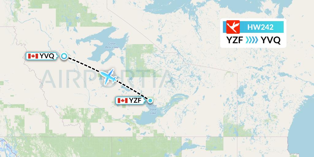 HW242 North-Wright Airways Flight Map: Yellowknife to Norman Wells