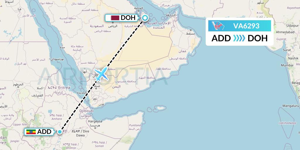 VA6293 Virgin Australia Flight Map: Addis Ababa to Doha