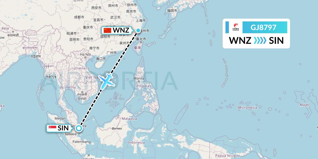 GJ8797 Loong Airlines Flight Map: Wenzhou to Singapore