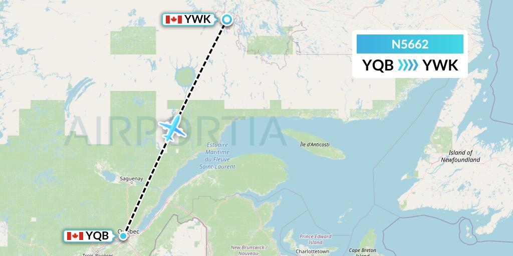 N5662 Nolinor Aviation Flight Map: Quebec to Wabush