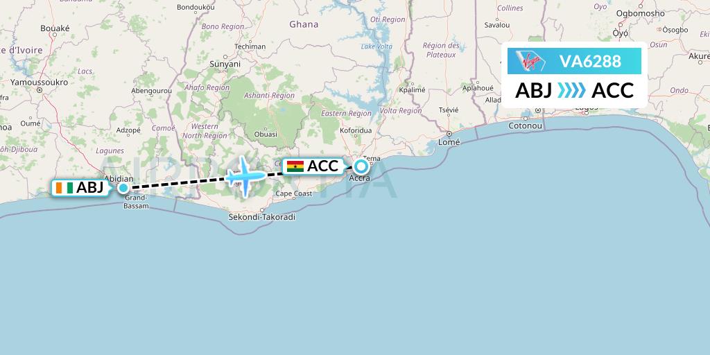VA6288 Virgin Australia Flight Map: Abidjan to Accra