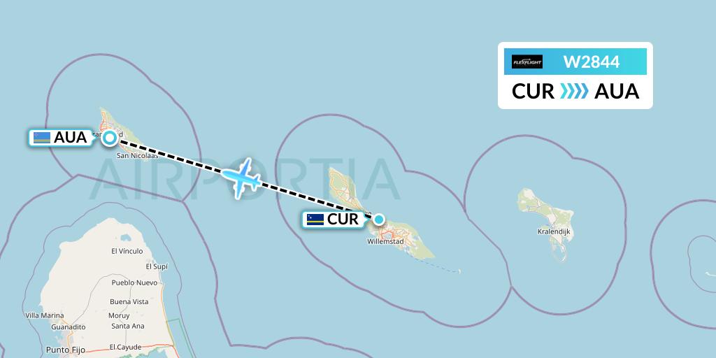 W2844 Flex Flight Flight Map: Willemstad to Oranjestad