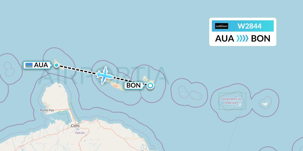 W2844 Flex Flight Flight Map: Oranjestad to Bonaire