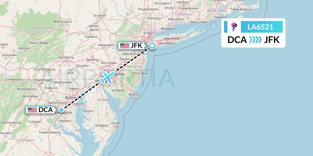 LA6521 LAN Airlines Flight Map: Washington to New York