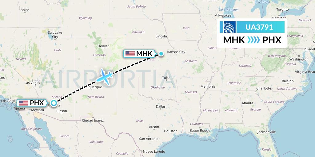 UA3791 United Airlines Flight Map: Manhattan to Phoenix