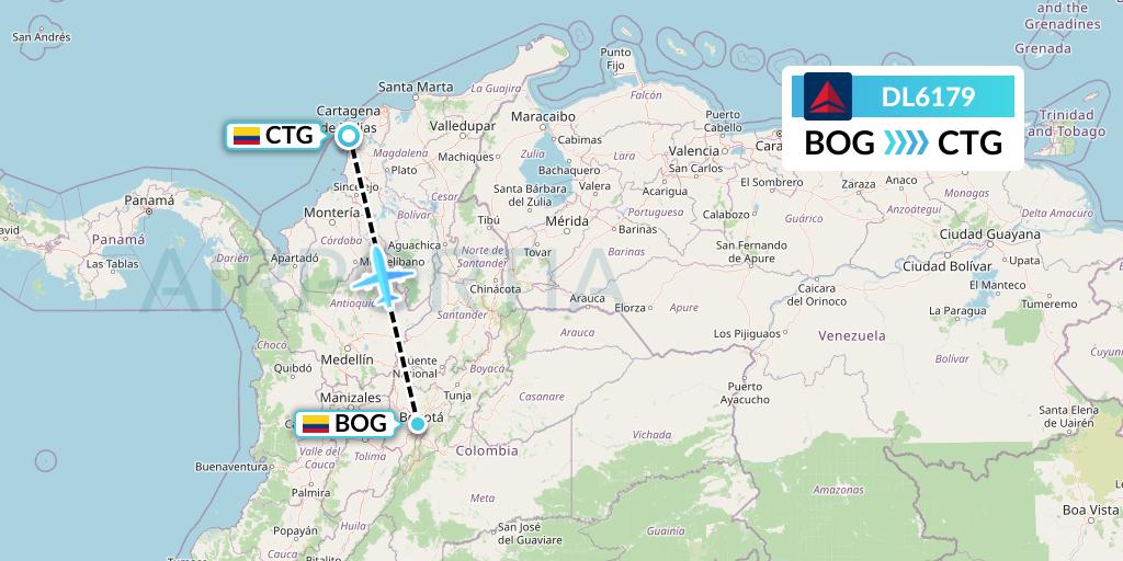 DL6179 Delta Air Lines Flight Map: Bogota to Cartagena