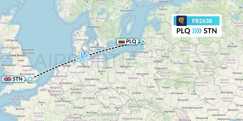 FR2638 Ryanair Flight Map: Palanga to London