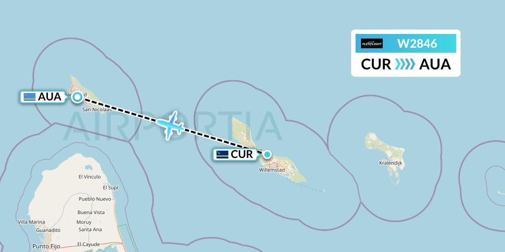 W2846 Flex Flight Flight Map: Willemstad to Oranjestad