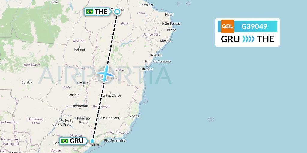 G39049 GOL Transportes Aeros Flight Map: Sao Paulo to Teresina