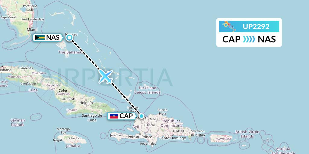 UP2292 Bahamasair Flight Map: Cap-Haitien to Nassau