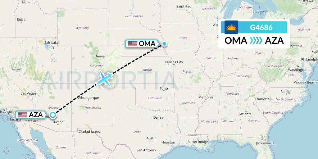 G4686 Allegiant Air Flight Map: Omaha to Phoenix