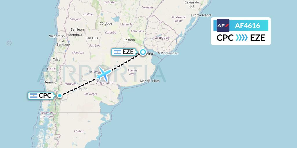 AF4616 Air France Flight Map: San Martin de los Andes to Buenos Aires