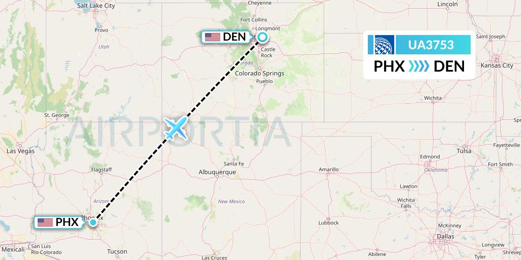 UA3753 United Airlines Flight Map: Phoenix to Denver
