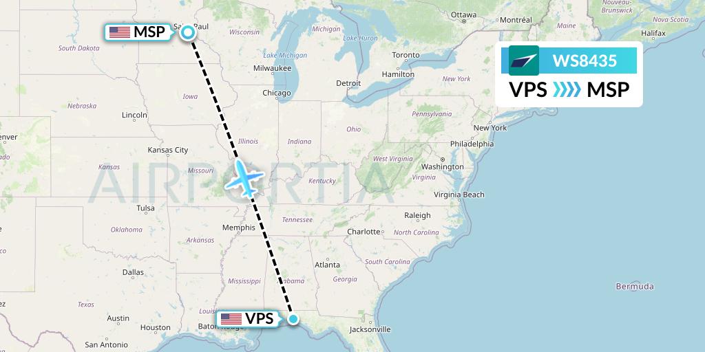 WS8435 WestJet Flight Map: Valparaiso to Minneapolis