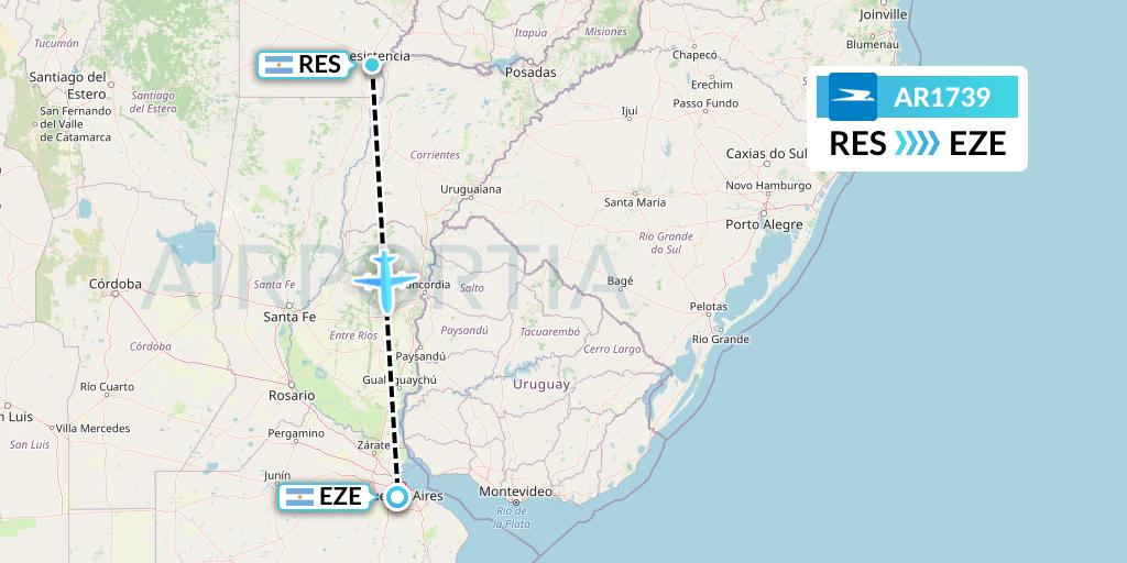 AR1739 Aerolineas Argentinas Flight Map: Resistencia to Buenos Aires