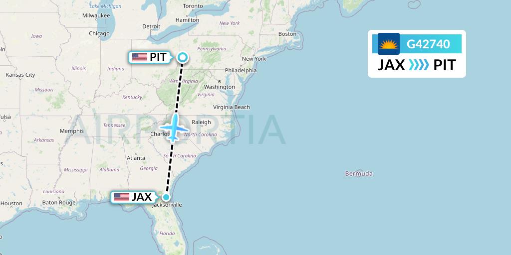 G42740 Allegiant Air Flight Map: Jacksonville to Pittsburgh