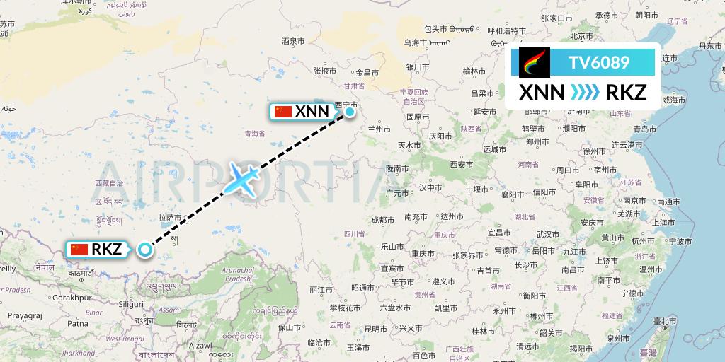TV6089 Tibet Airlines Flight Map: Xining to Shigatse