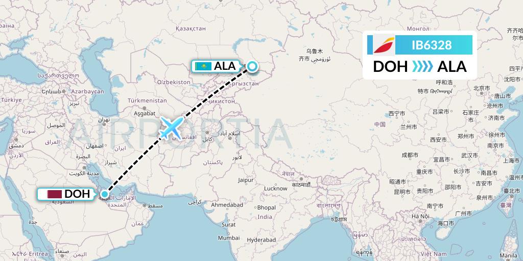 IB6328 Iberia Flight Map: Doha to Almaty