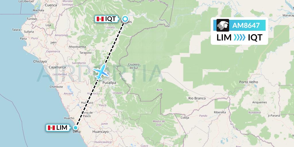 AM8647 Aeromexico Flight Map: Lima to Iquitos