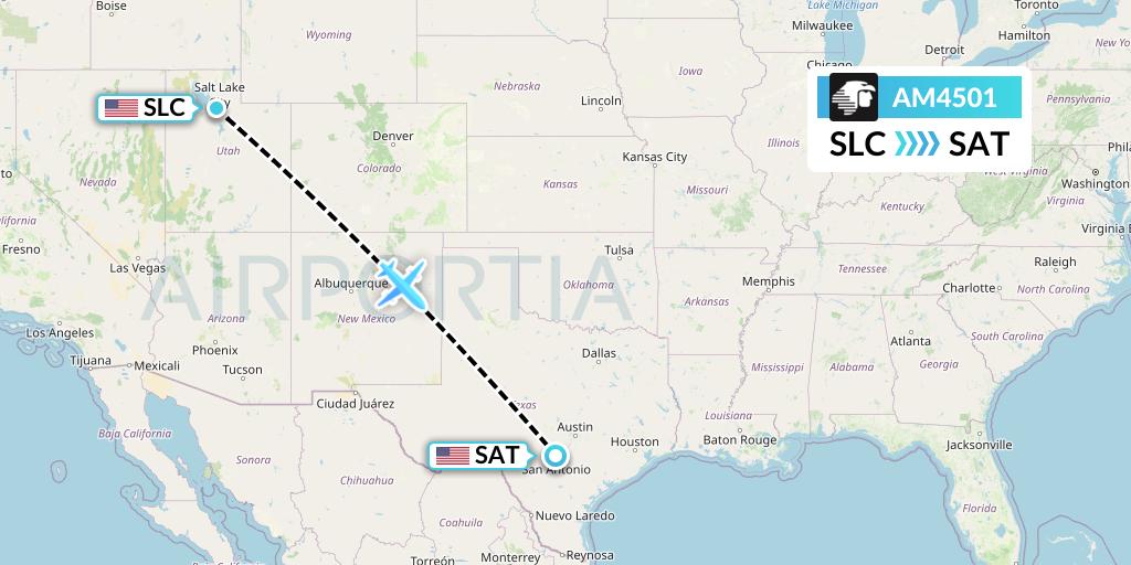 AM4501 Aeromexico Flight Map: Salt Lake City to San Antonio