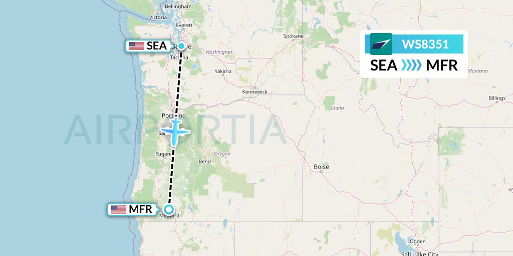 WS8351 WestJet Flight Map: Seattle to Medford