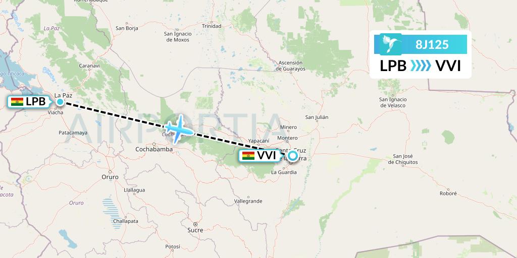8J125 EcoJet Flight Map: La Paz to Santa Cruz