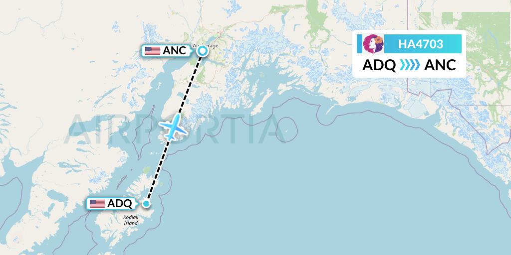 HA4703 Hawaiian Airlines Flight Map: Kodiak to Anchorage