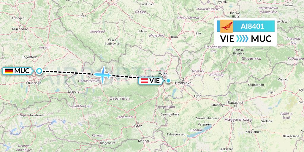 AI8401 Air India Flight Map: Vienna to Munich