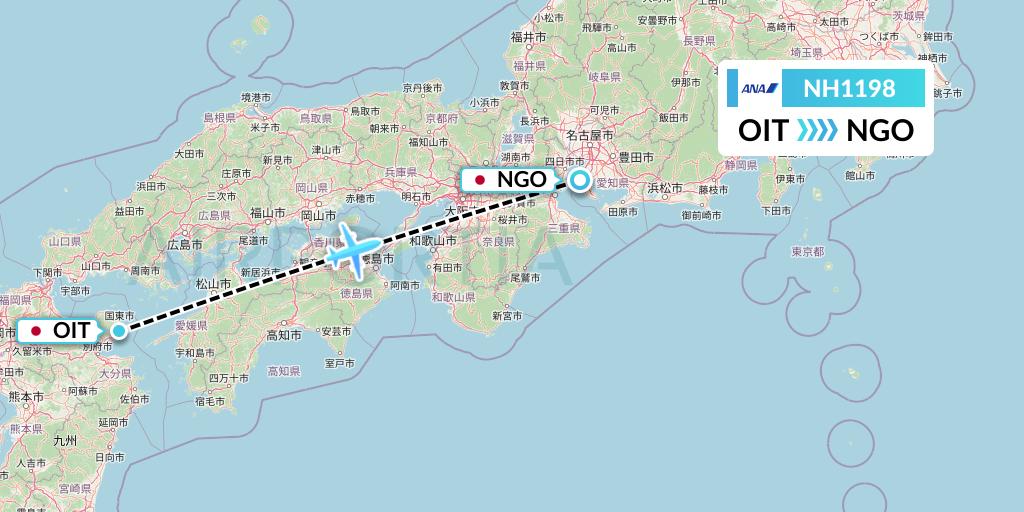 NH1198 All Nippon Airways Flight Map: Oita to Nagoya