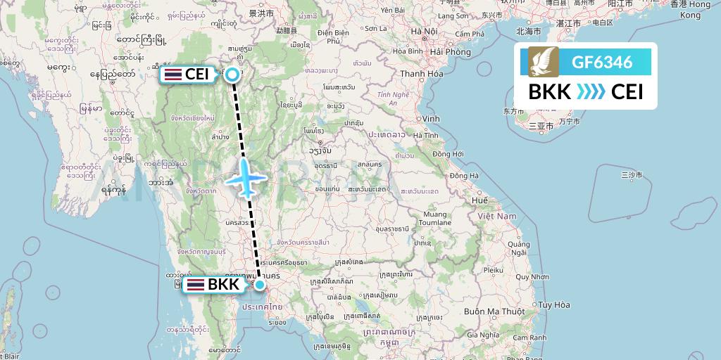 GF6346 Gulf Air Flight Map: Bangkok to Chiang Rai