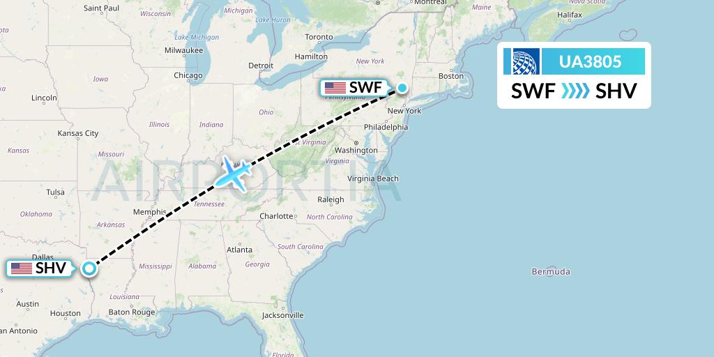 UA3805 United Airlines Flight Map: Newburgh to Shreveport