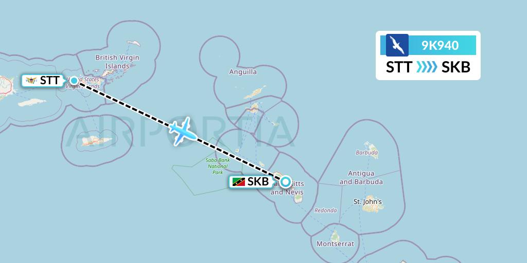 9K940 Cape Air Flight Map: St. Thomas to Basseterre